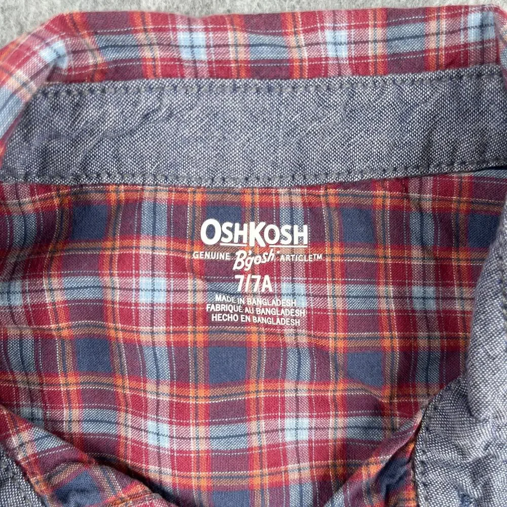 OshKosh B'gosh Long Sleeve Button Up Shirt Youth Size 7/7A Red PLaid